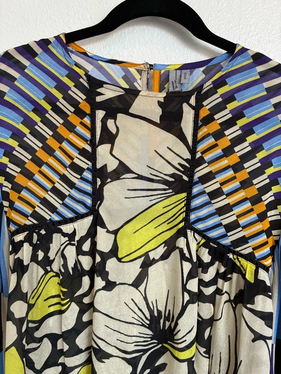 Anthropologie Black Cream Yellow Blue Floral Striped Long-Sleeve Blouse - Picture 4 of 5